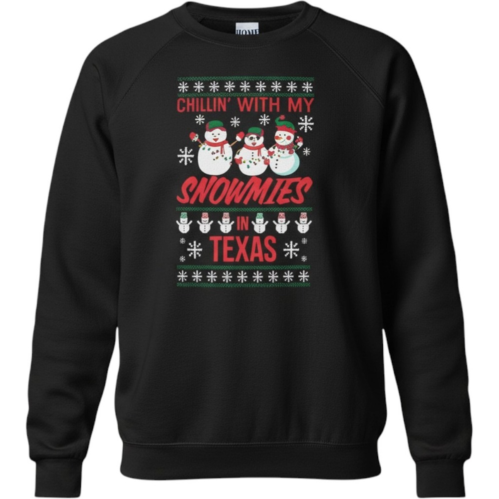 Home Free Holiday Sweatshirt 2XL Black Chillin Texas Snowman Winter Cozy Novelty